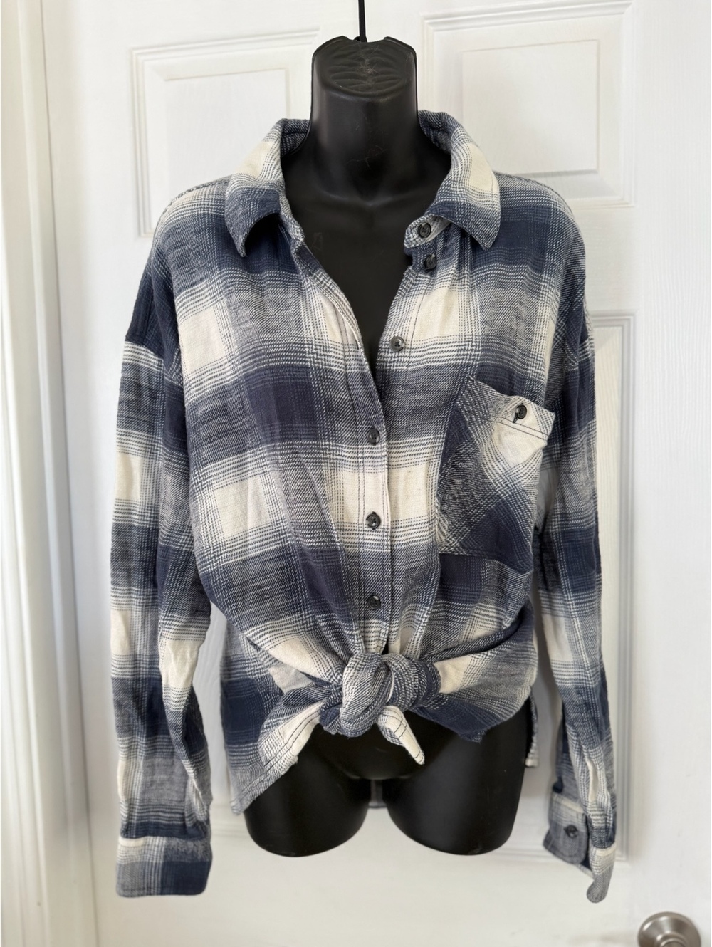 Garage blue plaid button front shirt